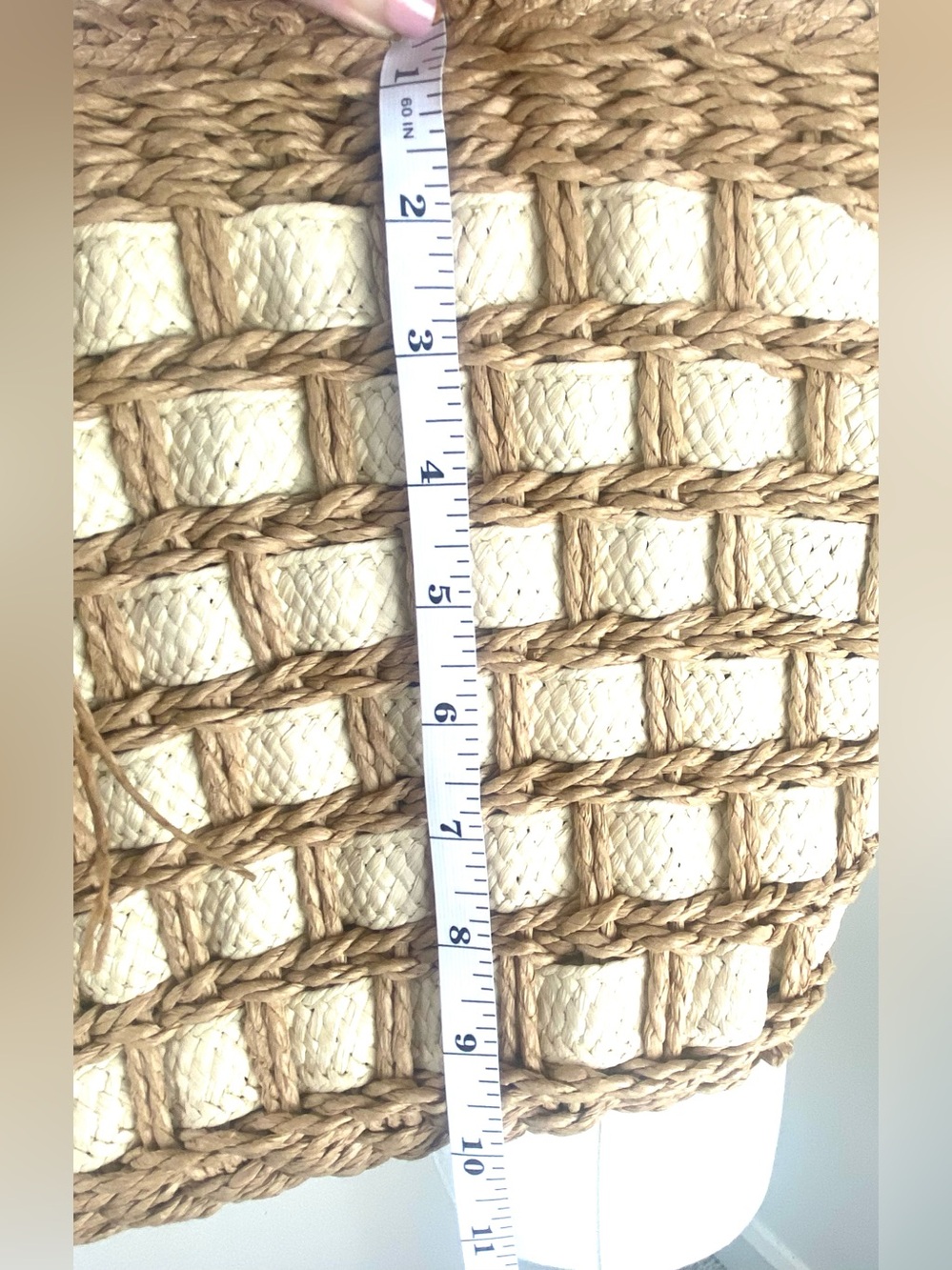 Summer Tote Natural Beige Woven Bag Fully Lined Beach Vacation Shoulder Bag - Picture 7 of 8